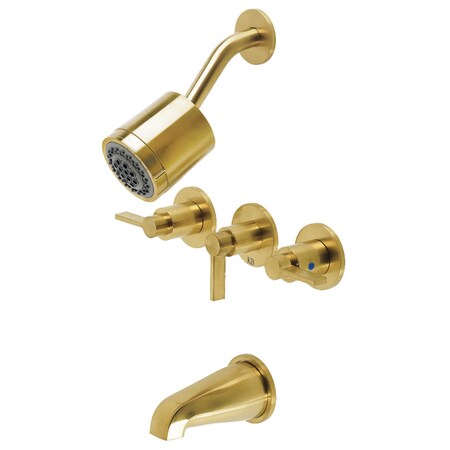Kingston Brass Tub and Shower Faucet, Brushed Brass, Wall Mount KBX8137NDL